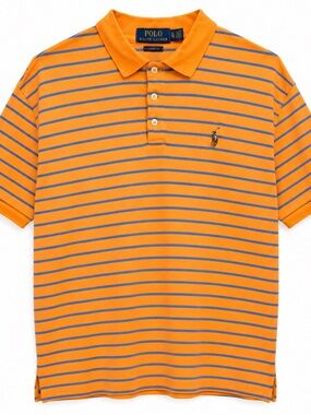 Polo Ralph Lauren Classic Fit Orange Blue Striped Polo Shirt Men’s XL 100% Cotto